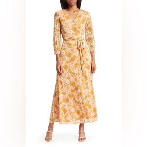 Harlow & Rose Maxi Dress Womens Size Medium Coral Mesh Retro Floral Boho Mod